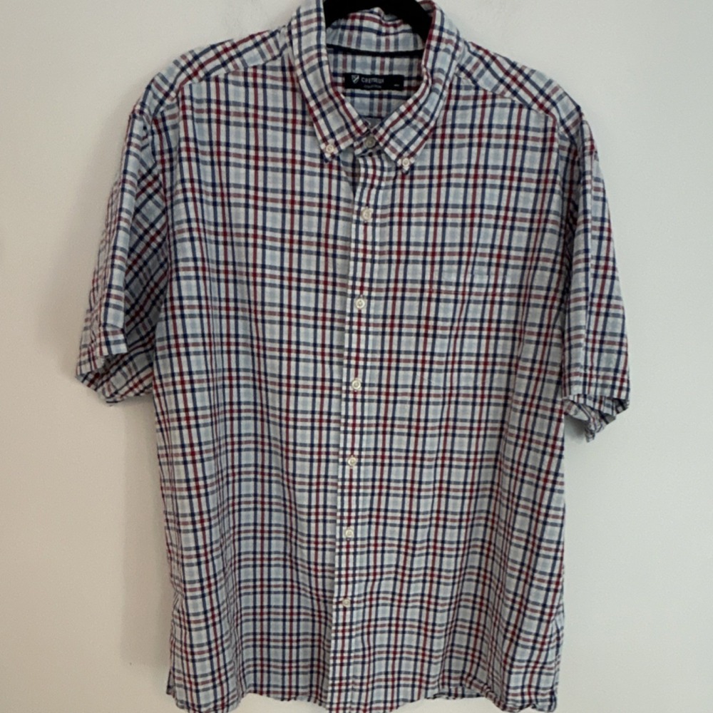 Cremieux Men's Red‎ White Blue Plaid Cotton Woven Button-Down Shirt XXL Pockets